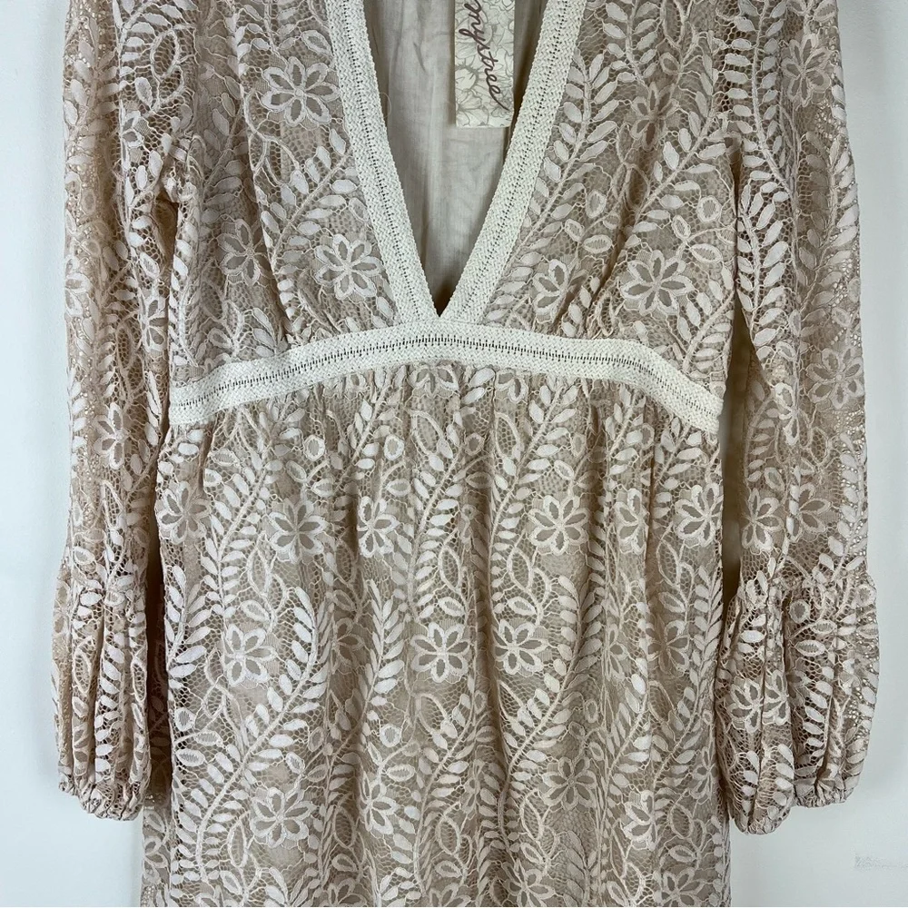 Mystree | Coquette Cottage Core Babydoll Lace Midi Dress In Cream | M - Picture 11 of 16